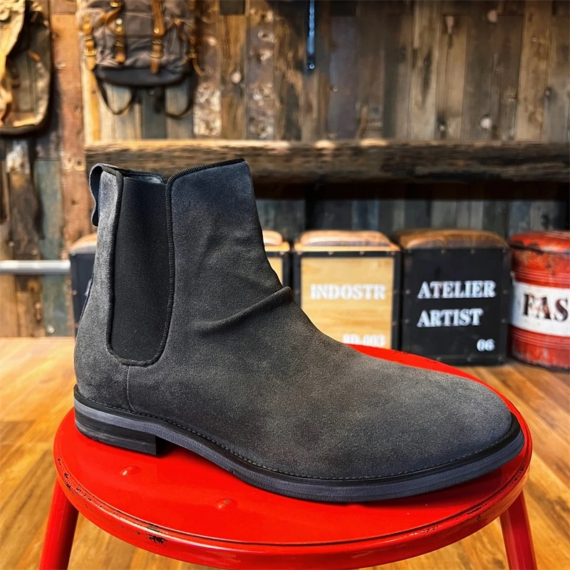 1600复古ins潮英伦风真皮切尔西工装短靴男女翻毛牛皮高帮马丁鞋
