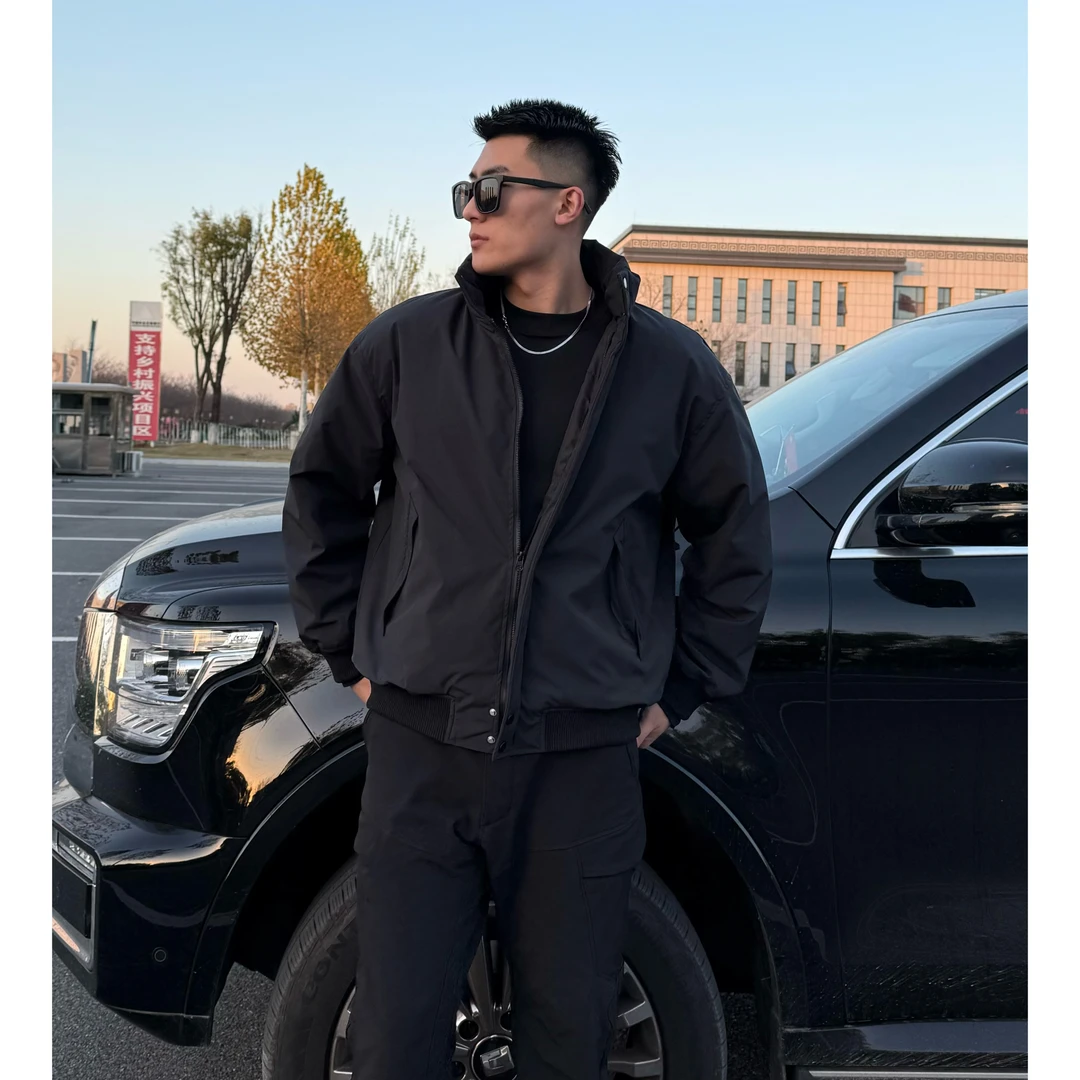 【LYFZ】美式立领硬汉简约90白鸭绒肌理感面料纯色百搭男款羽绒服