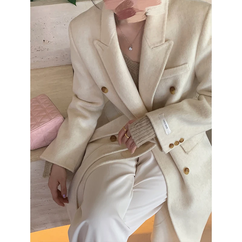 2025冬季新款双面羊毛大衣女简约H型遮肉显瘦羊毛外套