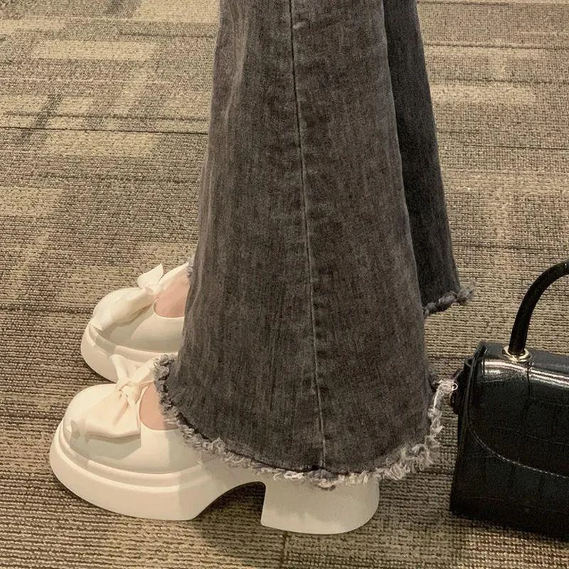 玛丽珍鞋女2023年春新款时尚高跟蝴蝶结厚底粗跟珍珠配裙子小皮鞋