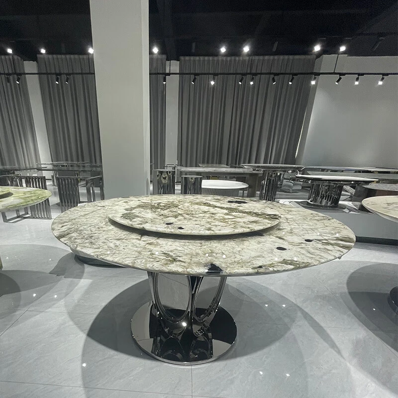 进口孔雀开屏奢石餐桌天然大理石大户型别墅豪宅圆形餐