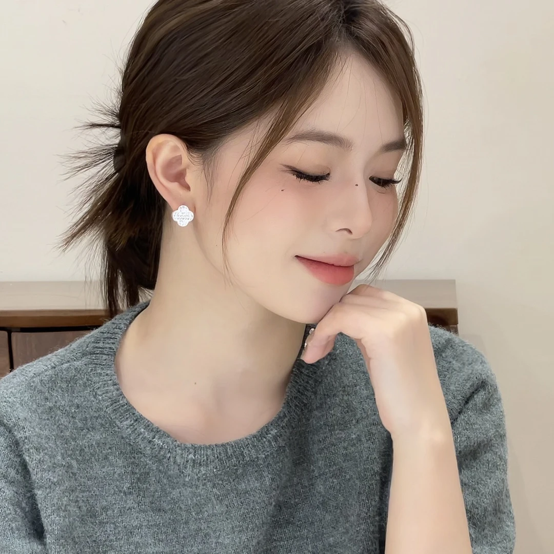【沁汝饰品】气质耳钉X788银色双面耳扣简约小众时尚百搭