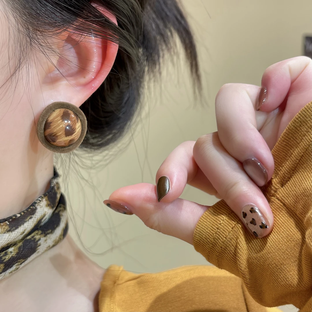 W163豹纹圆形耳钉百搭时尚ins雅丹风