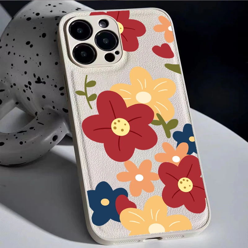 ins风花朵皮纹苹果14promax手机壳iPhone13高级12创意全包小众15x