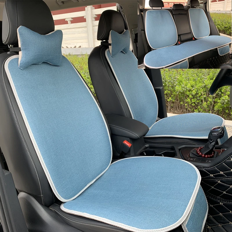四季亚麻汽车坐垫五座车垫套通用单片靠背全车座垫夏季透气车坐垫