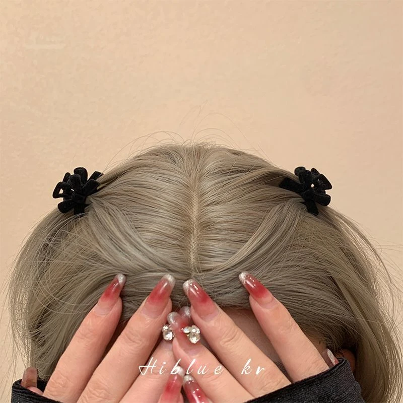 黑色丝绒迷你小号蝴蝶结公主头抓夹女秋冬前额刘海发夹头饰鲨鱼夹
