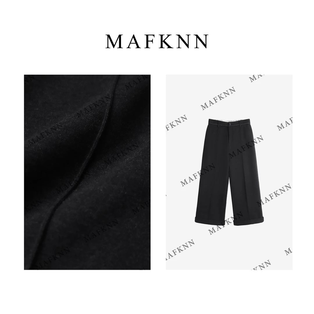 MAFKNN/玛肯时尚休闲简约纯色百搭冬季舒适加绒休闲裤MK11553