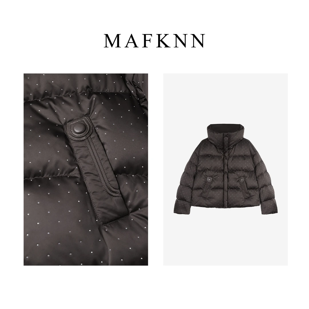 MAFKNN/玛肯时尚休闲简约纯色百搭亮晶晶秋冬立领羽绒服MK11172