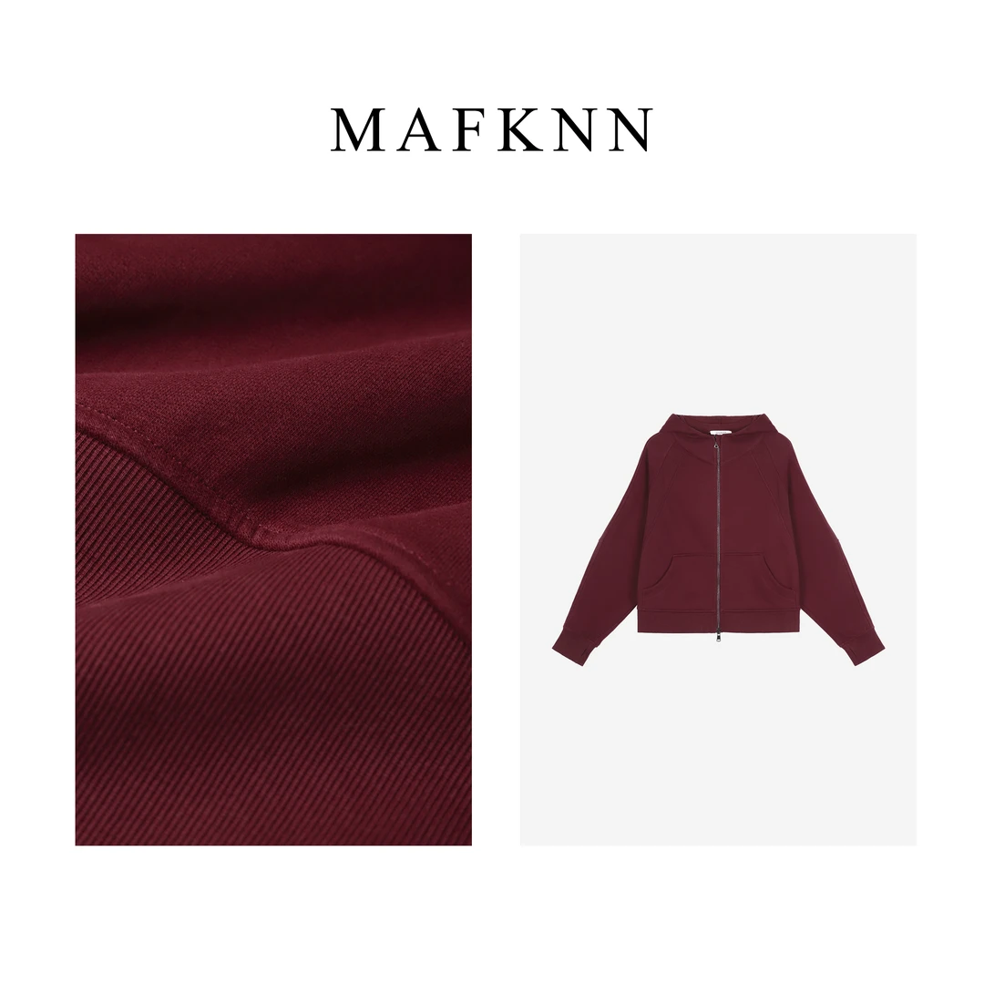 MAFKNN/玛肯时尚休闲百搭纯色连帽拉链卫衣外套MK10661