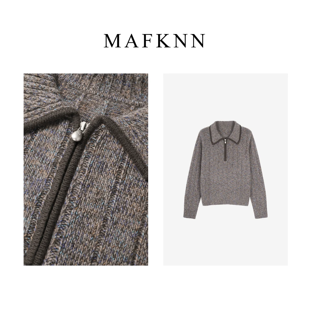 MAFKNN/玛肯时尚休闲简约纯色百搭半拉链绵羊毛毛衣MK11256