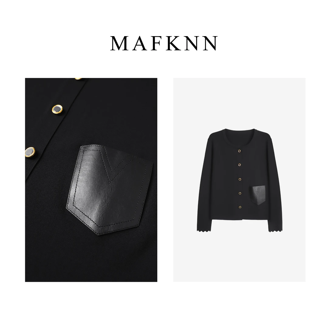 MAFKNN/玛肯时尚休闲简约纯色百搭气质纽扣开衫上衣MK10794