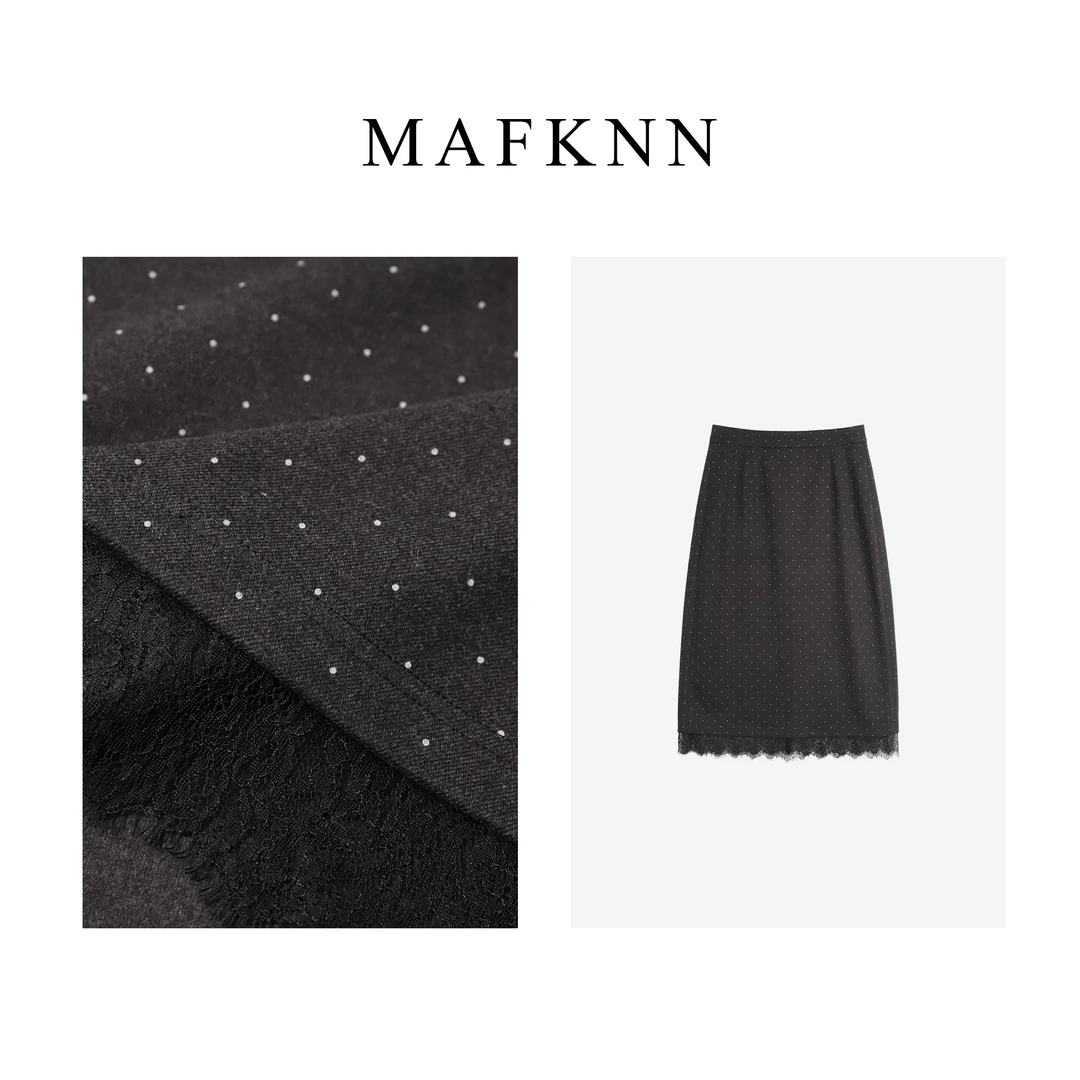 MAFKNN/玛肯时尚休闲简约纯色百搭波点气质秋冬半身裙MK11098