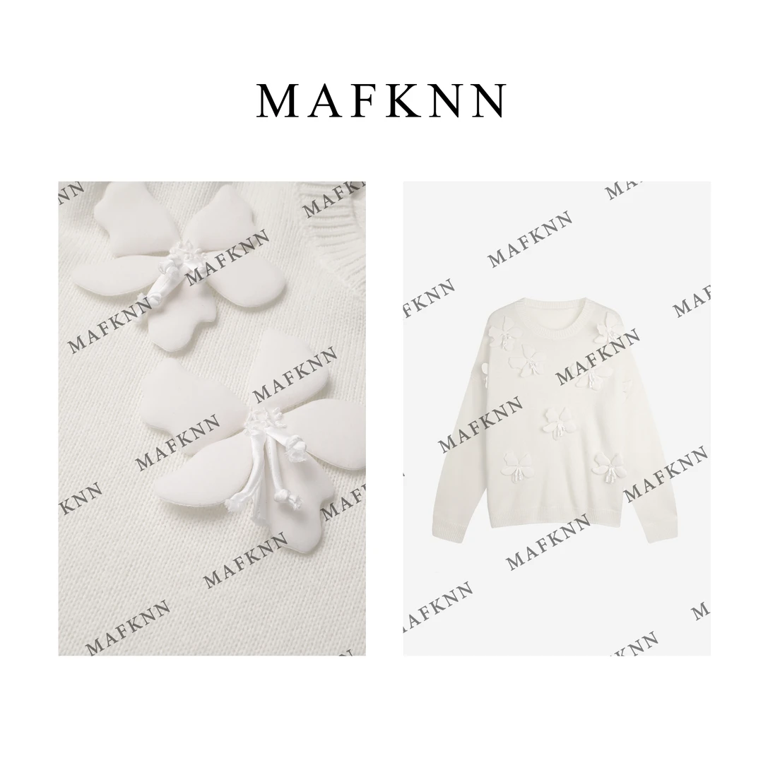 MAFKNN/玛肯时尚休闲简约纯色百搭圆领秋冬小花毛衣MK11391