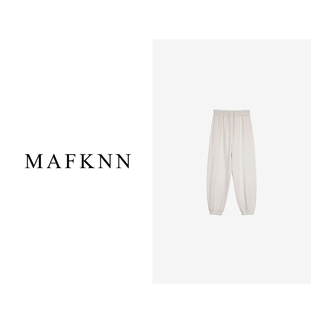 MAFKNN/玛肯时尚休闲简约纯色百搭柔软系带松紧腰舒适卫裤MK10920