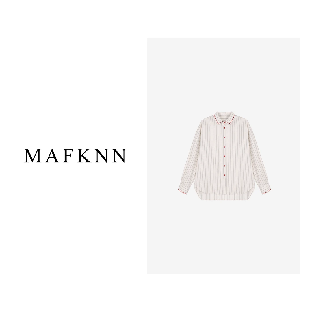 MAFKNN/玛肯时尚休闲百搭长袖纽扣竖条纹衬衫衬衫MK10588