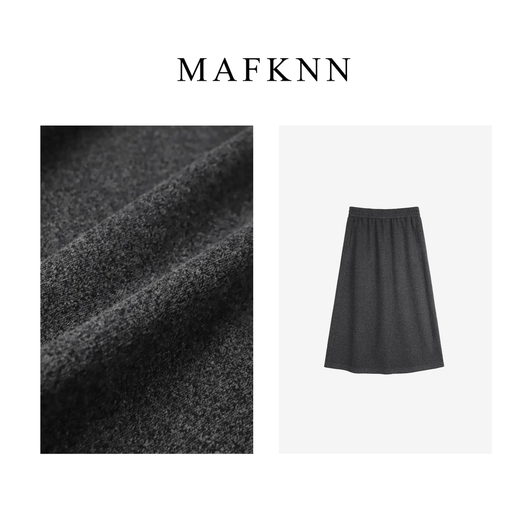 MAFKNN/玛肯时尚休闲简约纯色松紧腰百搭气质半身裙MK10897