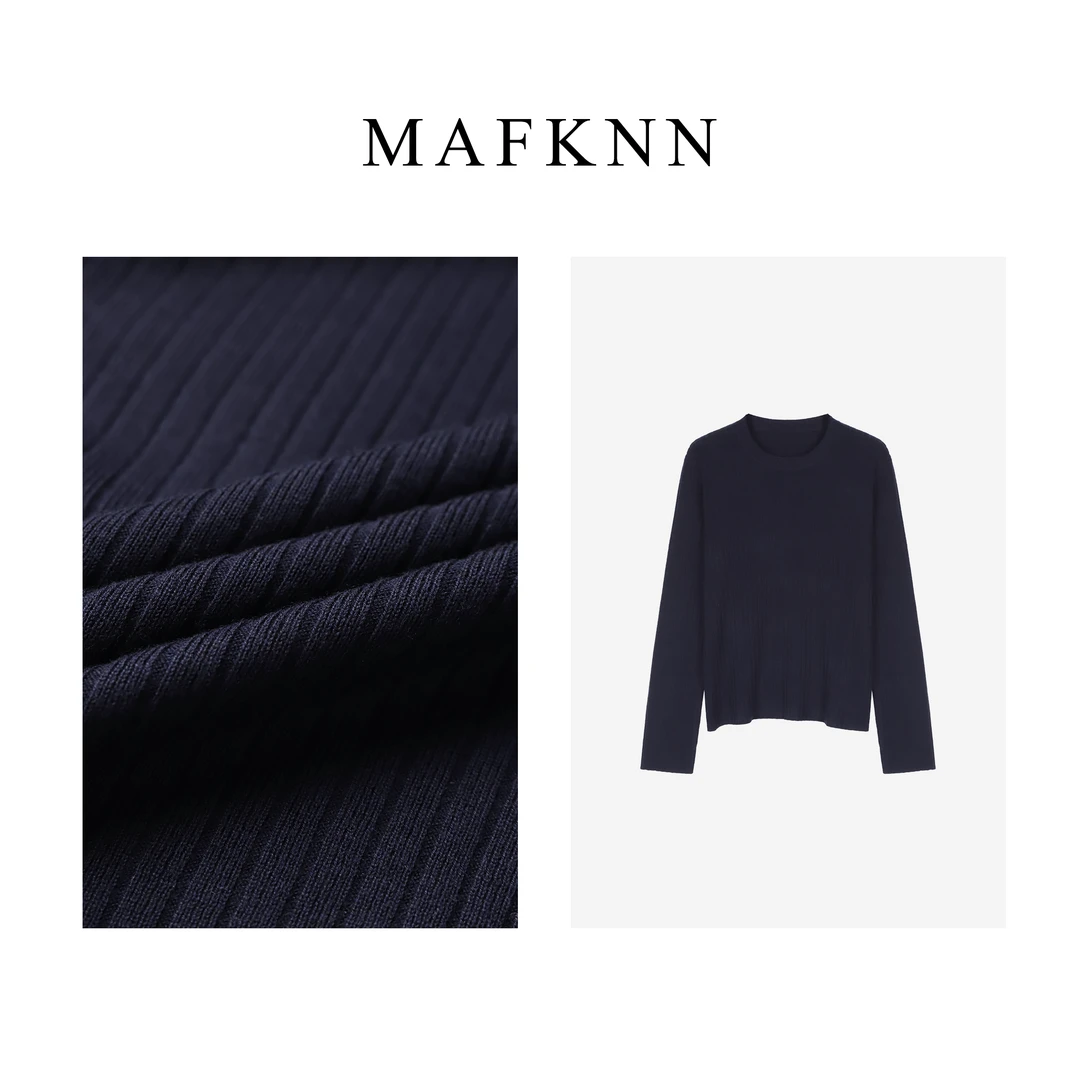 MAFKNN/玛肯时尚休闲简约纯色圆领百搭女士小衫上衣MK10790