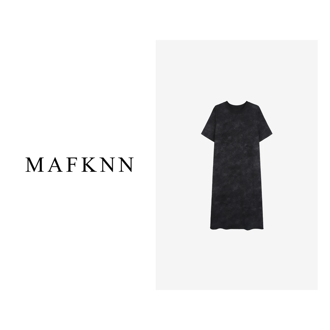 MAFKNN/玛肯气质时尚纯色夏季圆领宽松女装连衣裙MK10192
