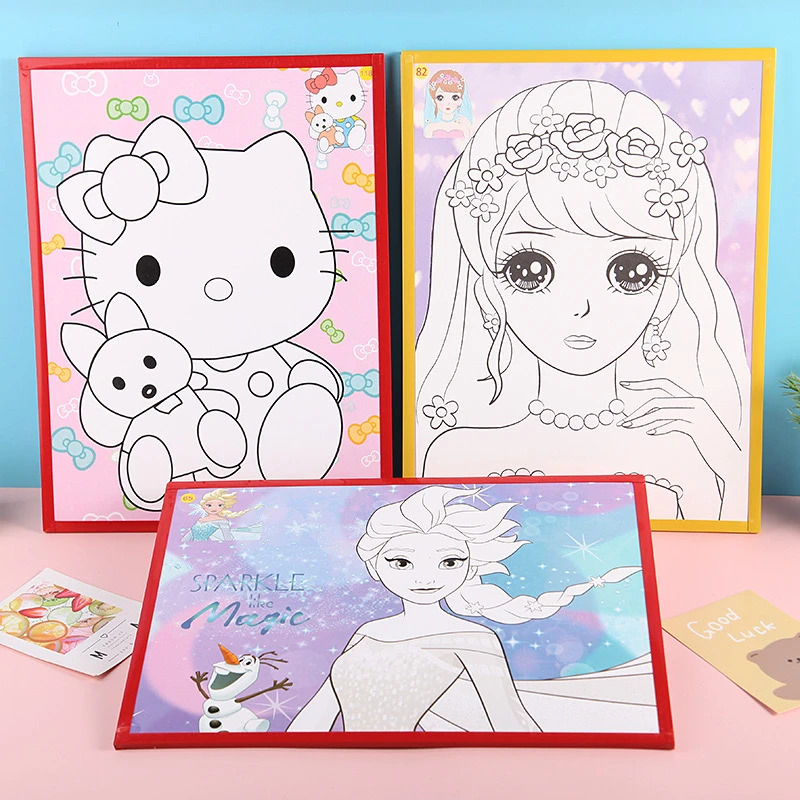 儿童填色彩底画板卡通涂鸦画 手工DIY创意 亲子互动玩具8件组合装