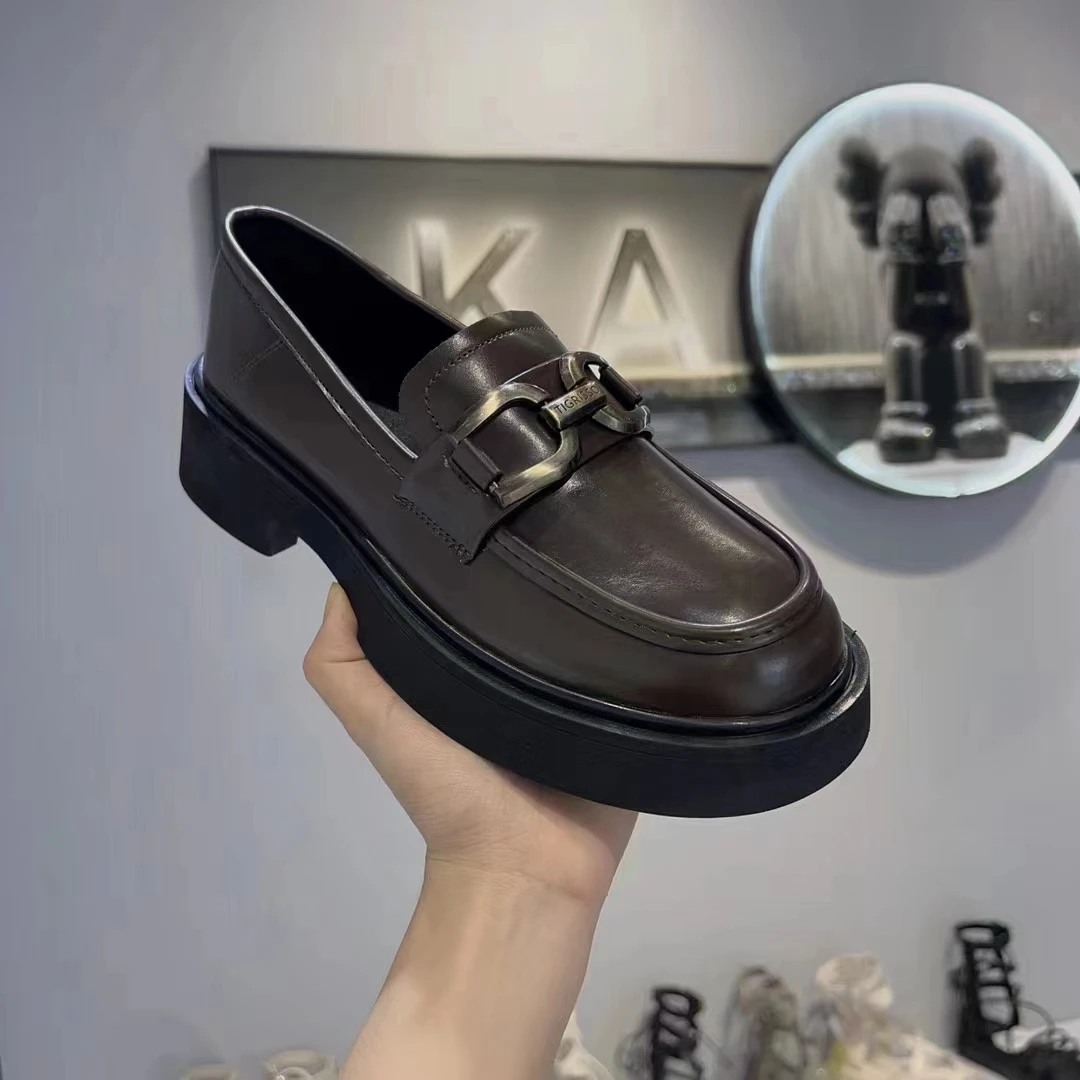 乐福鞋女粗跟厚底学院英伦风2023新款复古一脚蹬爆款百搭小皮鞋女