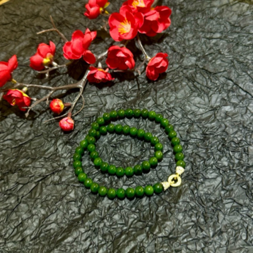 俄碧7坑老料 8mm碧玉帝王绿项链 收藏款典藏级