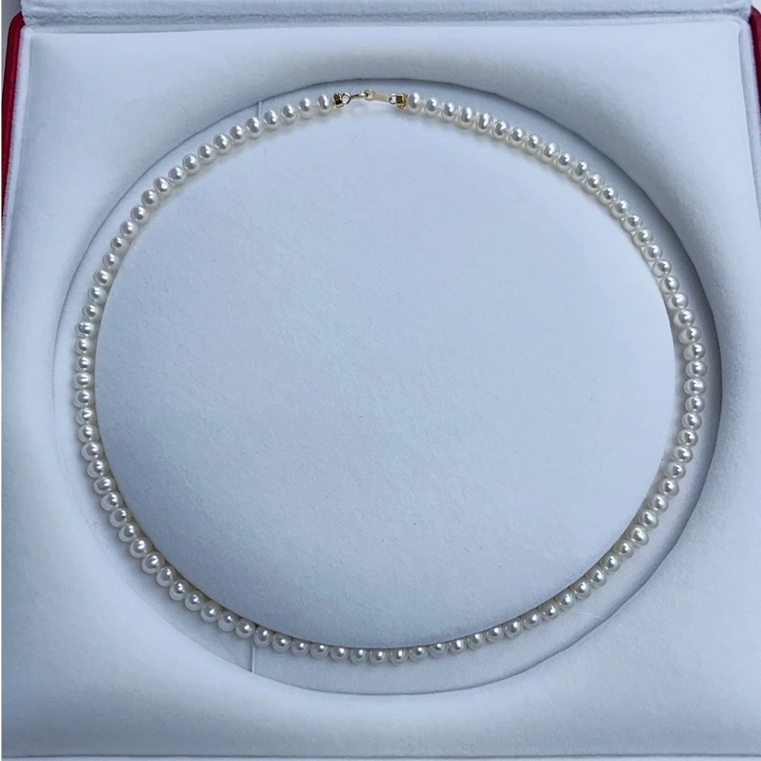 4-5mm天然淡水珍珠18K金扣头冷白极强光气质白色百搭简约经典仙女