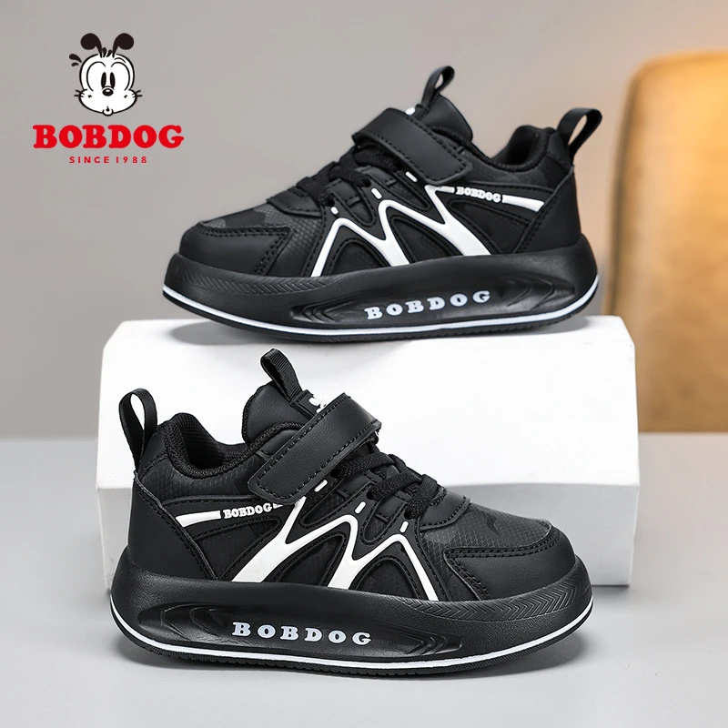 Bobdog/巴布豆儿童鞋子新款2024秋冬皮面防水跑步鞋中大童运动鞋
