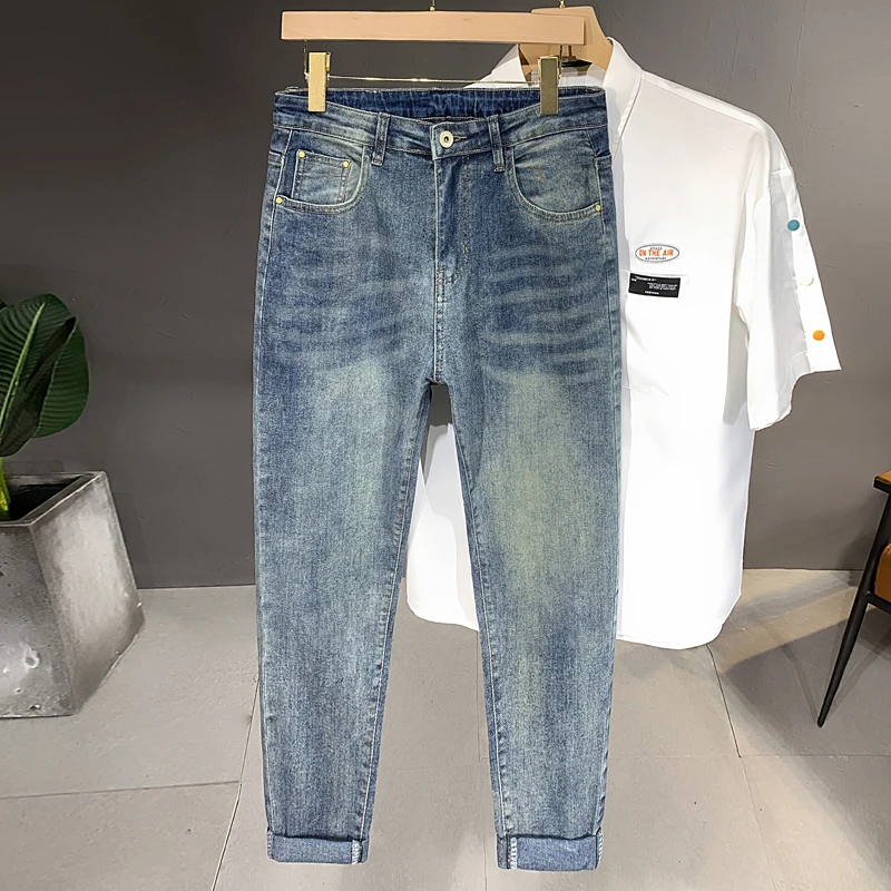 2024春夏爆款哈伦蓝色潮流男款牛仔直筒裤百搭休闲宽松修身男士