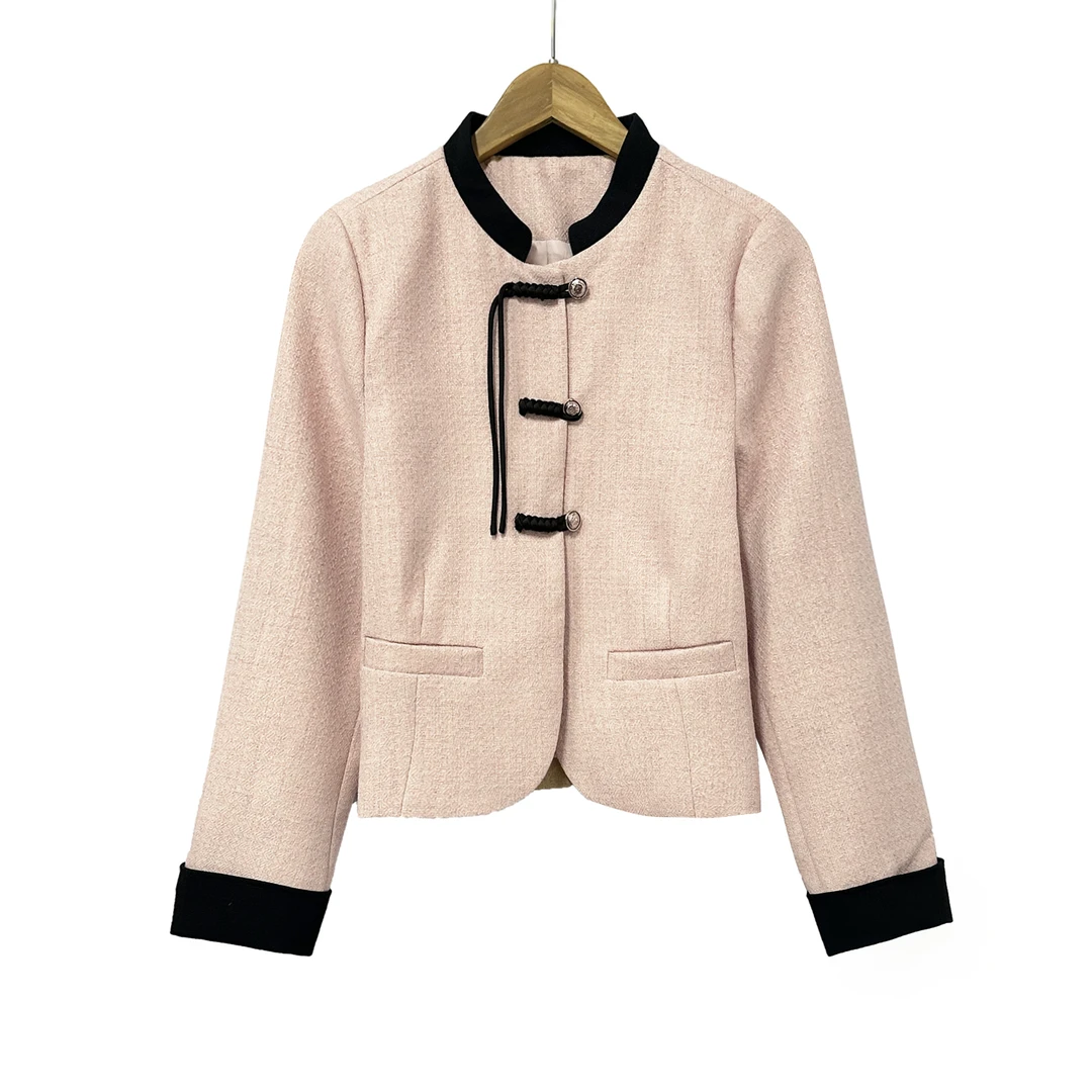 新中式！女士设计感撞色立领气质外套E136