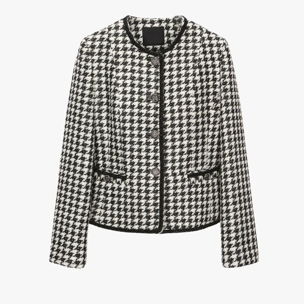 cadell韩版小香外套/小香风/时尚/气质/短款/黑白/秋冬/格纹