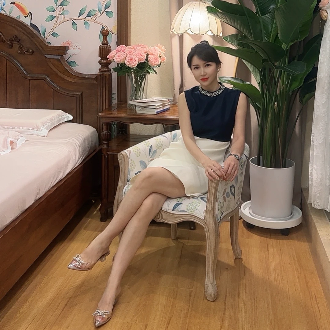 【安妮老板】MIUMEM高级法式气质赫本风设计感重工钉钻连衣裙DY3976