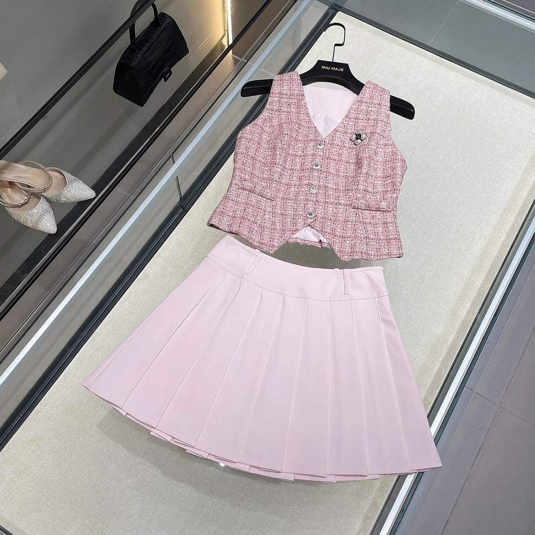 现货 小香风马甲套装女收腰显瘦半身裙两件套DY3873