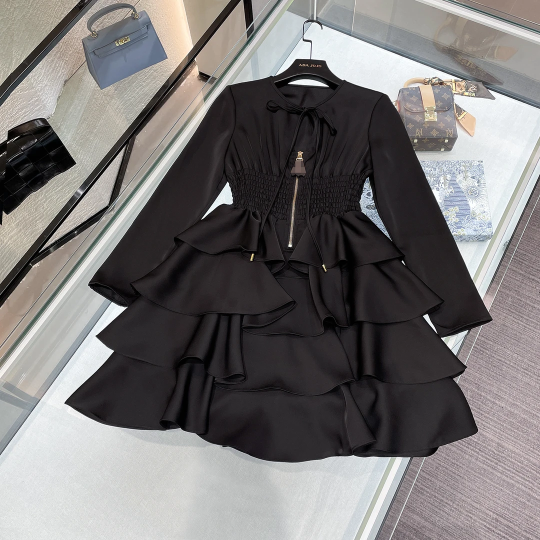 高级感收腰赫本风黑色气质蛋糕连衣裙女DY3136