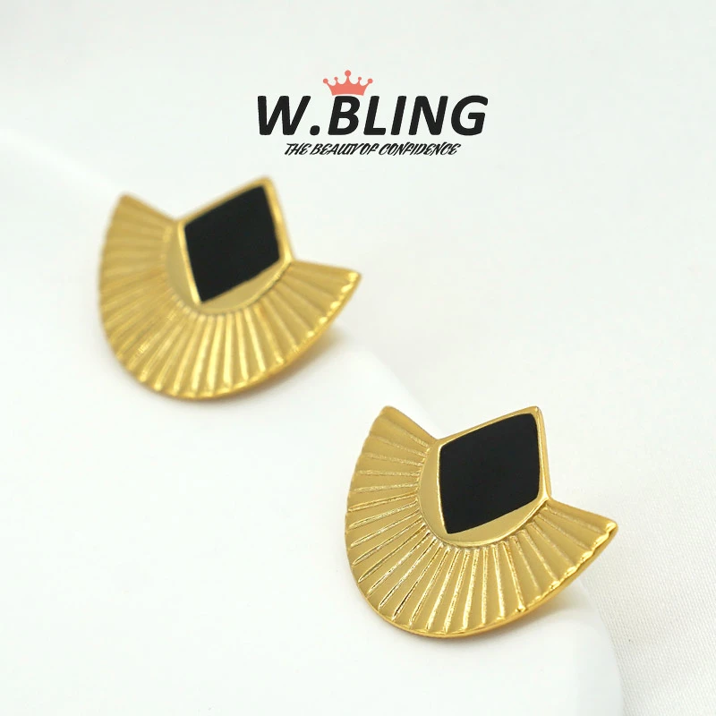 925银珐琅耳饰 W.BLING S925纯银【聚宝盆】黑金气质百搭小众耳环女