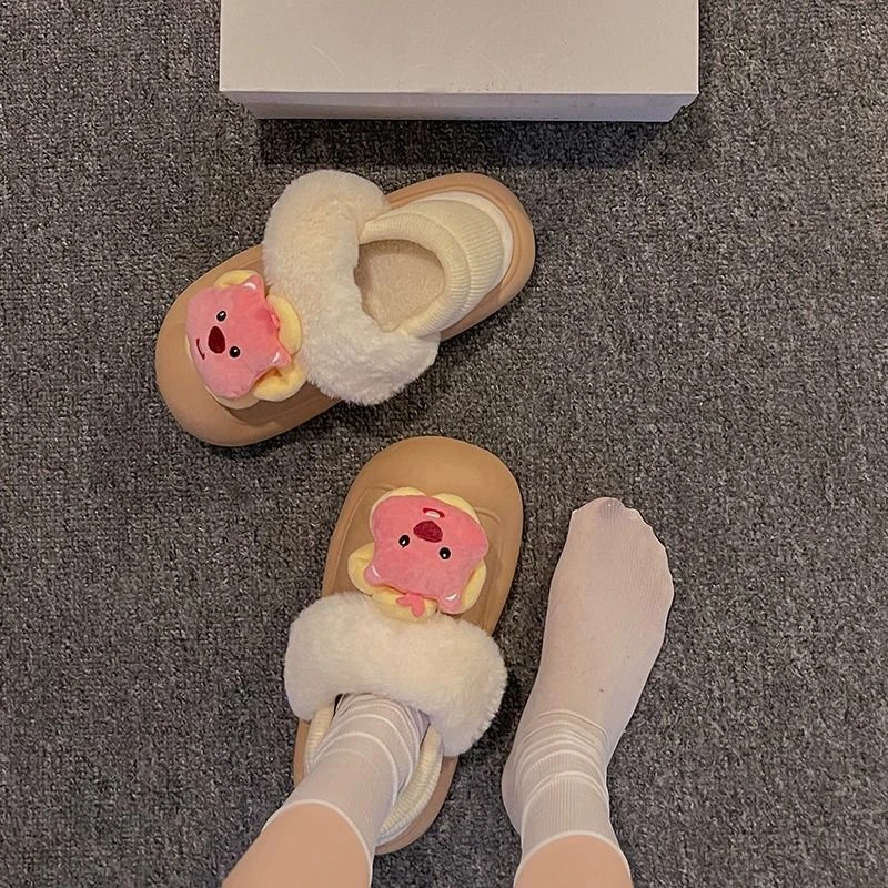 2024新款卡通棉拖鞋女冬季防滑家居室内可爱小海狸厚底加绒保暖包