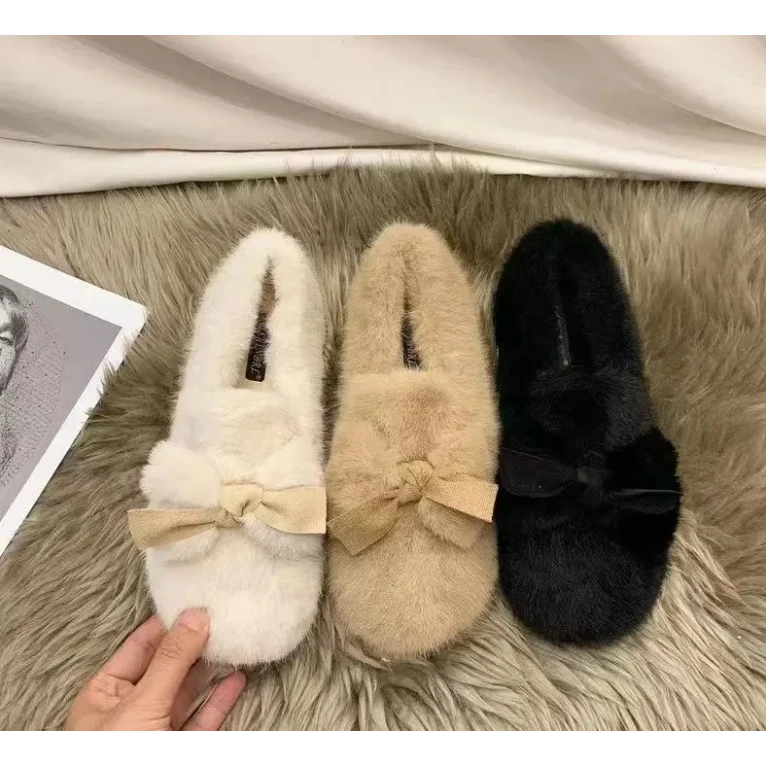 【精选好物】豆豆鞋女秋冬外穿加绒棉鞋2024新款百搭平底毛毛鞋女X1