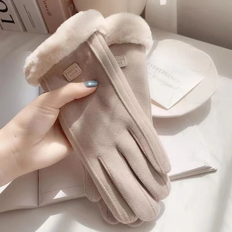 手套女冬季加绒加厚保暖防寒骑车触屏防风骑行五指秋冬棉手套毛绒