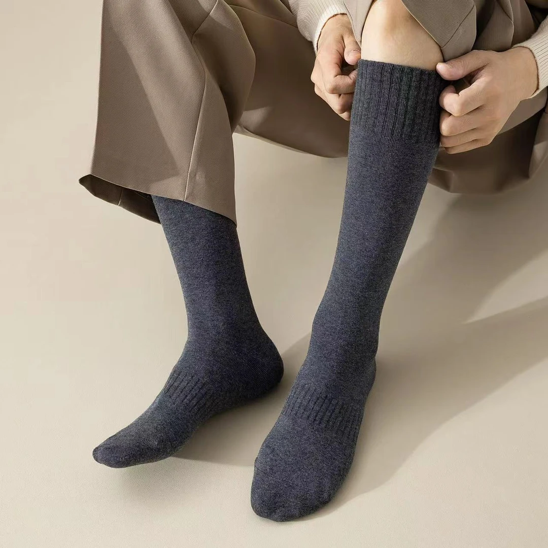 商务正装通勤男士纯色高腰长筒吸汗透气防臭抗起球无骨纯棉小腿袜