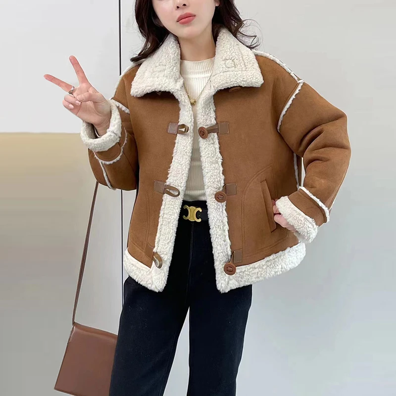 冬季小香风外套女短款加绒加厚小个子皮毛一体洋气保暖长袖上衣