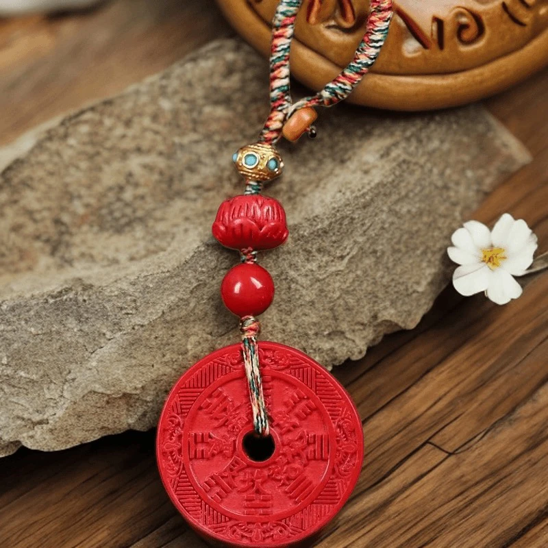 天然辰砂朱砂山鬼花钱钥匙扣男女同款钥匙扣