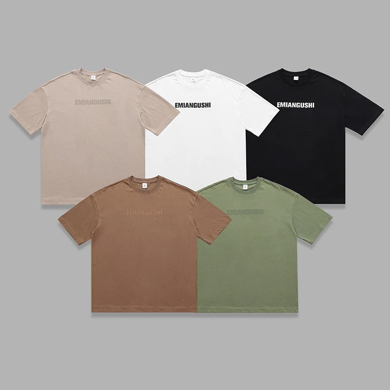 夏季新疆长绒精梳棉水洗立体字母印花高街纯棉宽松男式半袖T