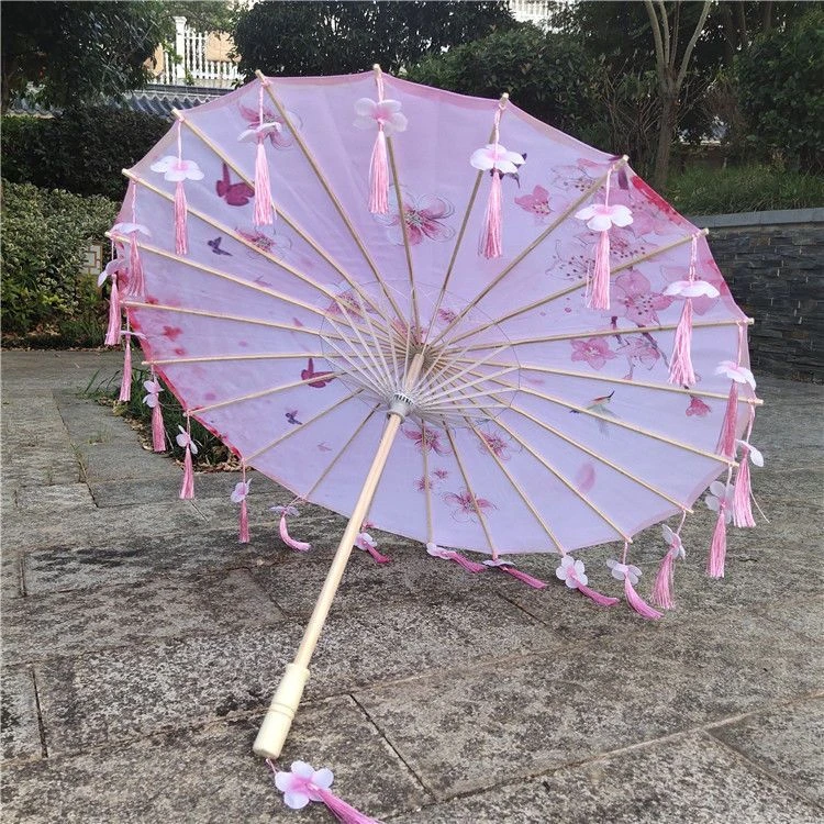 新品花瓣流苏伞汉服伞舞蹈舞台道具伞旗袍走秀油纸伞拍照绸布伞nu