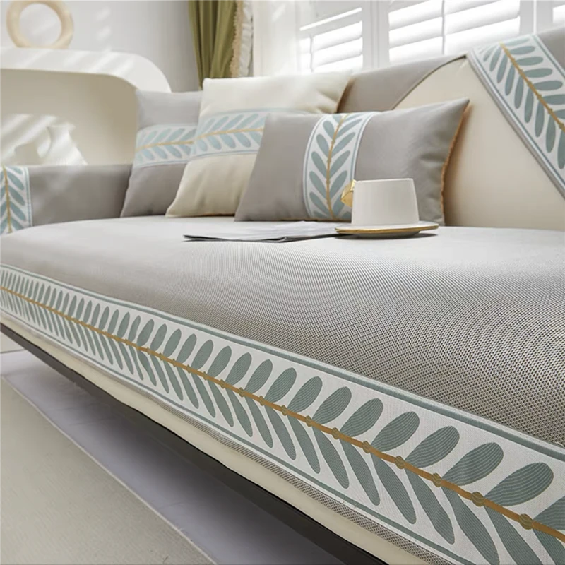 夏季新款简约凉感皮沙发套冰丝沙发垫高档凉席垫百塔通用沙发坐垫