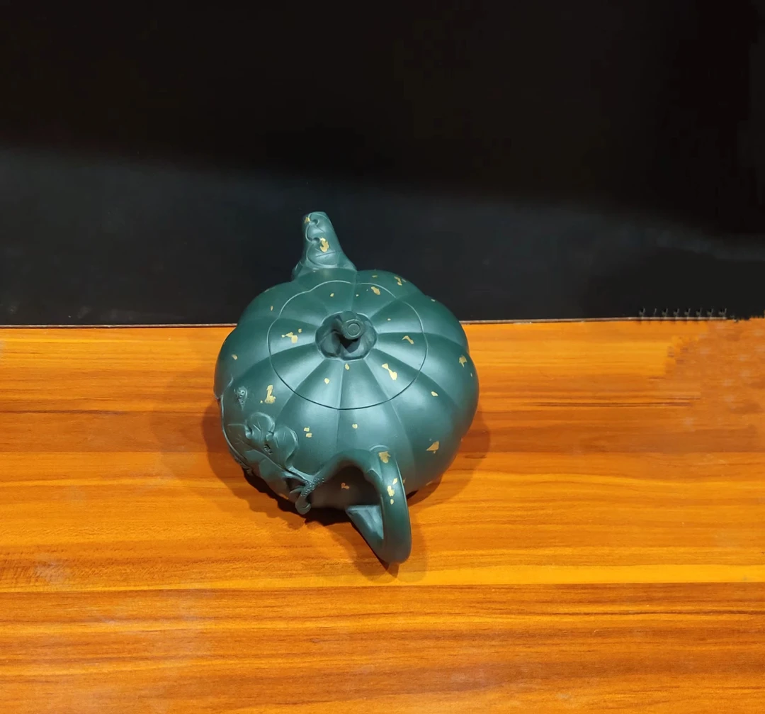 描金南瓜壶绿色茶具容量350cc陶瓷