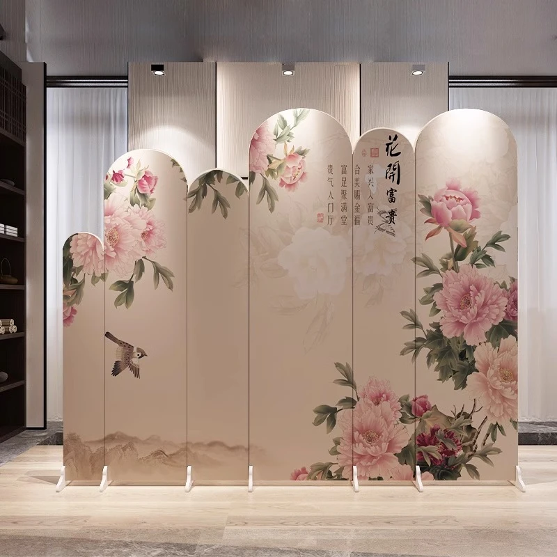 新中式圆弧形屏风隔断办公室移动折叠遮挡客厅网红直播间背景墙