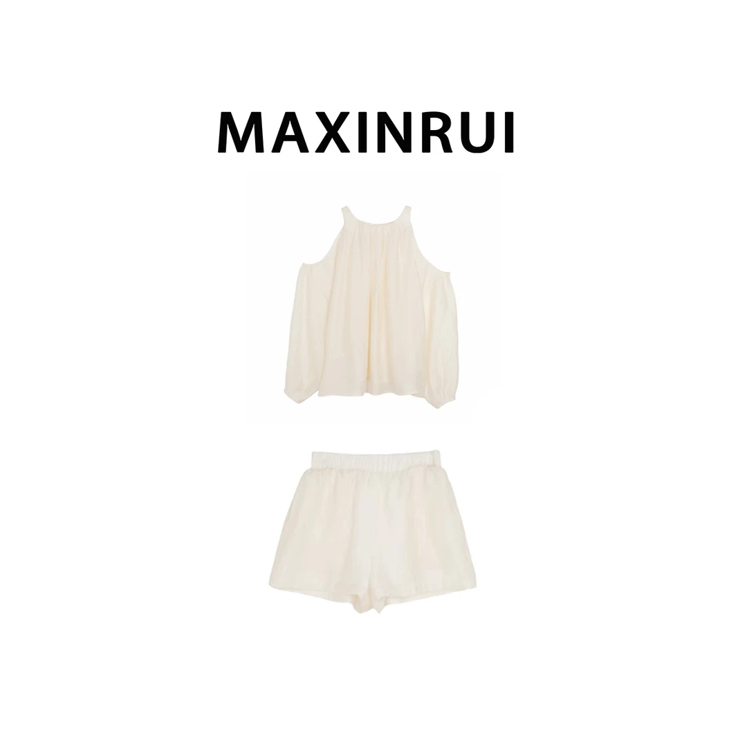 MAXINRUI 【云苡】法式露肩泡泡袖 时尚轻奢简约气质套装RRM2445