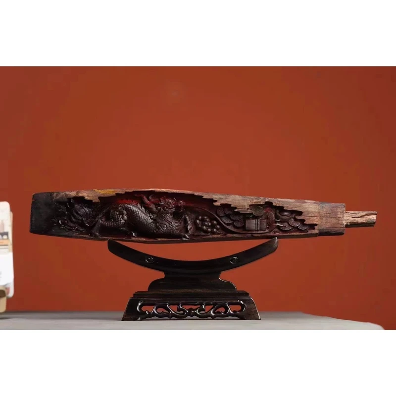 印度小叶紫檀马车料麒麟摆件纯手工清刀雕刻横财红木文玩工艺品