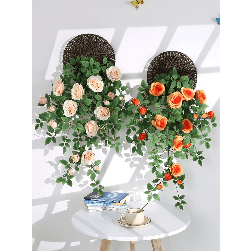仿真玫瑰吊兰绿植塑料假花墙上装饰花藤室内挂墙垂吊花墙壁挂植物