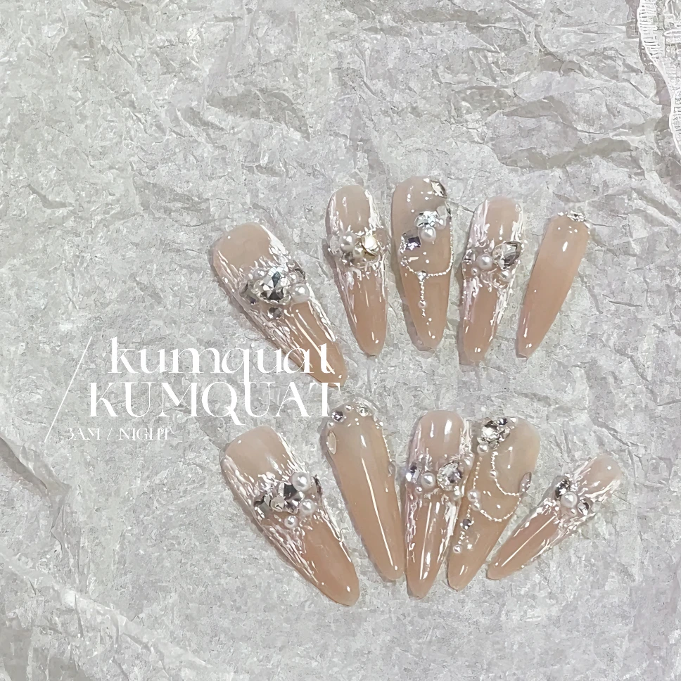 -Nail「华尔兹」｜花校长底胶钢珠拼接｜纯手工定制穿戴甲可拆卸