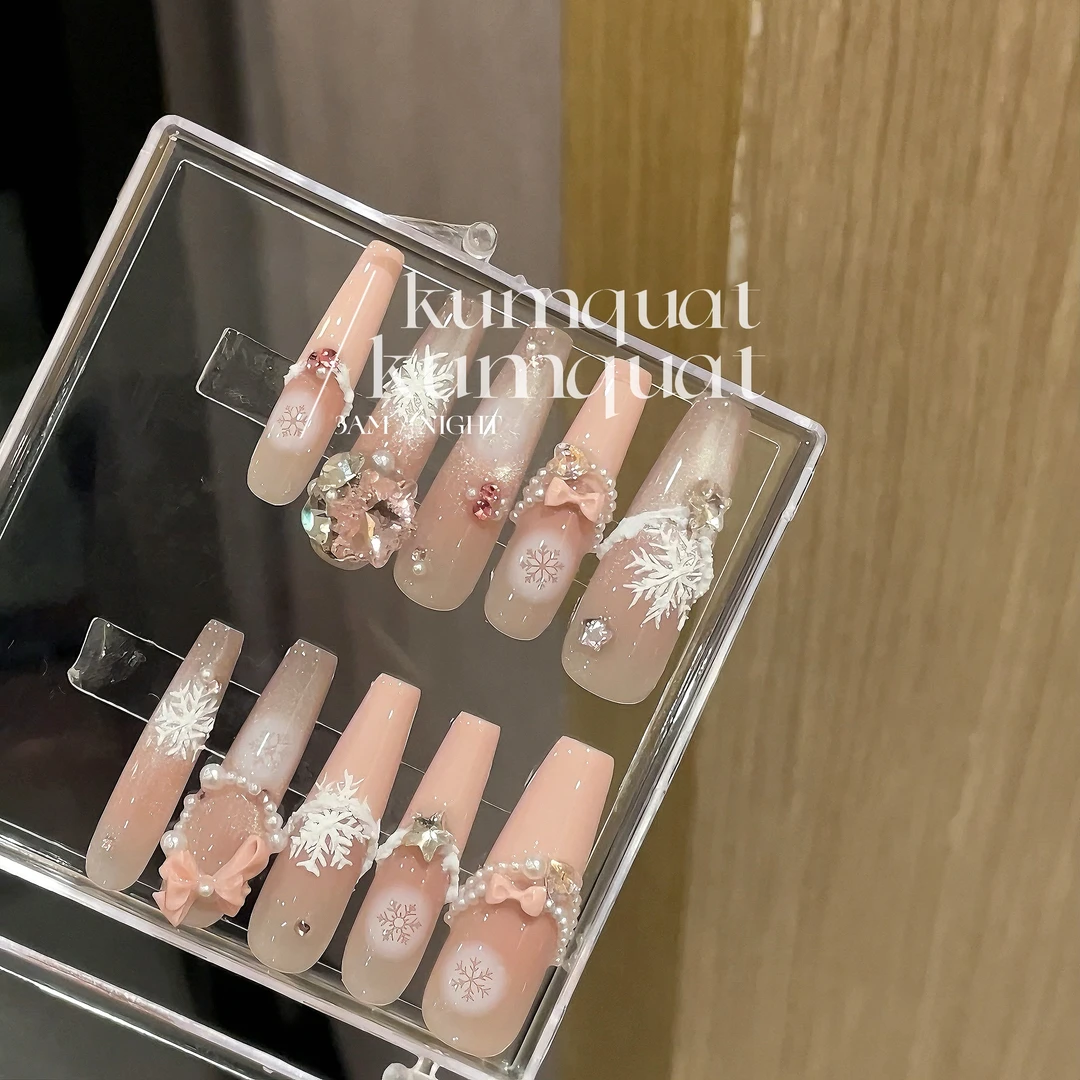 —Nail「圣诞雪/猫眼手绘雪花/显白高级纯手工穿戴甲 可拆卸